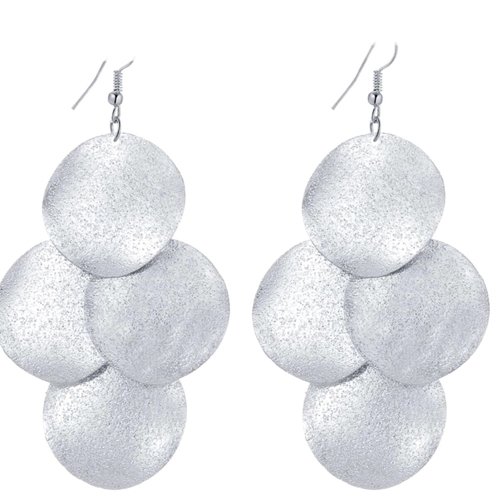 Boho Silver Wavy Disc Chandelier Earrings